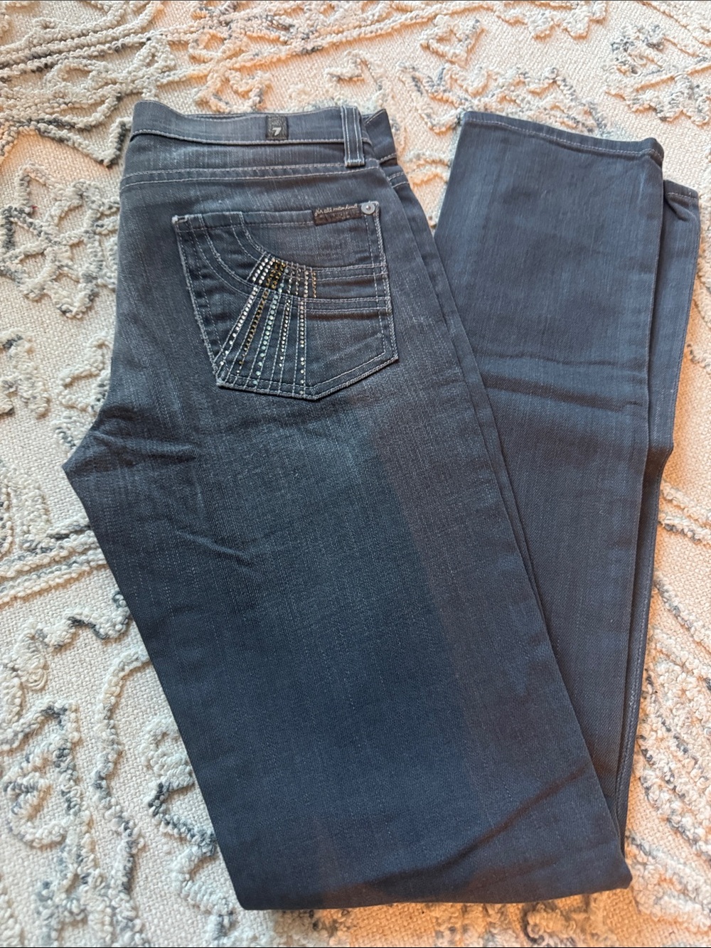 Vintage 7 For All Mankind Men's Slim Straight Jeans in Charcoal Wash